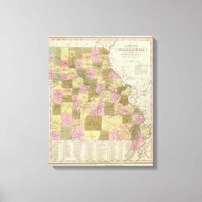 Impressão Em Tela Novo Mapa Do Missouri (Frente)
