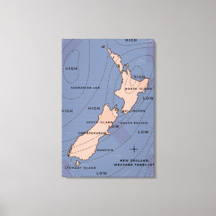 Impressão Em Tela novo mapa meteorológico de zealand Vintage