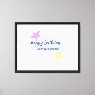 Impressão Em Tela Nuvens azul pastel estrelas roxo feliz aniversário