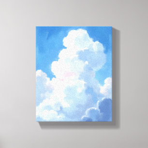 Impressão Em Tela Nuvens Brancas Céu Azul Lindo Aquarela