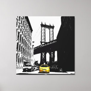 Impressão Em Tela Nyc Brooklyn Bridge Yellow Taxi Nova Iorque