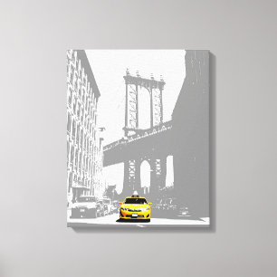 Impressão Em Tela Nyc Brooklyn Bridge Yellow Taxi Nova Iorque