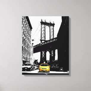 Impressão Em Tela Nyc Brooklyn Bridge Yellow Taxi Nova Iorque