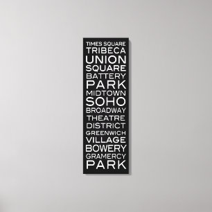 Impressão Em Tela NYC Distritos Parques e Bairros em preto