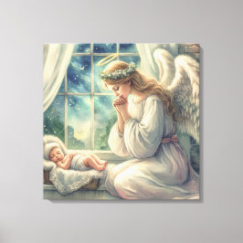 Impressão Em Tela o anjo da guarda reza pelo berço do bebê