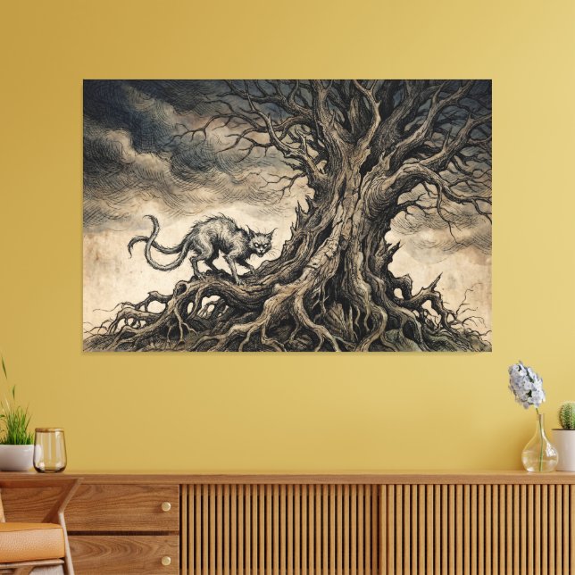 Impressão Em Tela O Bakeneko Sob Ramos Retorcidos (Insitu(Sala de estar))
