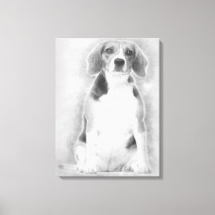 Impressão Em Tela O Beagle É Desenhado Em Lápis Com Fundo De Prata