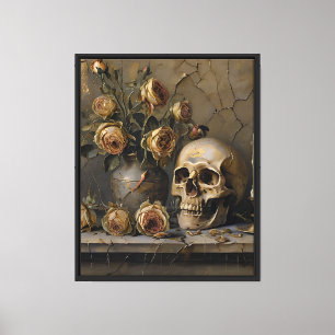 Impressão Em Tela O Crânio Esquecido - Pintura De Óleo Gótico Vintag