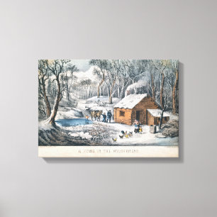 Impressão Em Tela O Currier e Ives imprimem "uma casa na região
