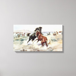 Impressão Em Tela O Desafio (Cavalos Lutando no Oeste Americano)