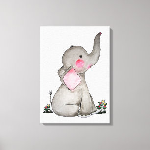Impressão Em Tela O elefante bonito do bebê da aguarela com cora &