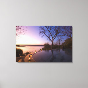 Impressão Em Tela O lodge do River Club, pôr do sol no rio Zambeze,