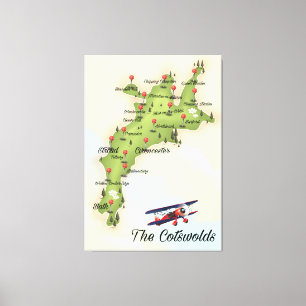 Impressão Em Tela O Mapa de Vintage dos Cotswolds