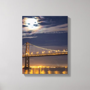 Impressão Em Tela O moonrise hoje à noite sobre a ponte da baía