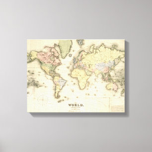Impressão Em Tela O mundo na projeção de Mercator   1840