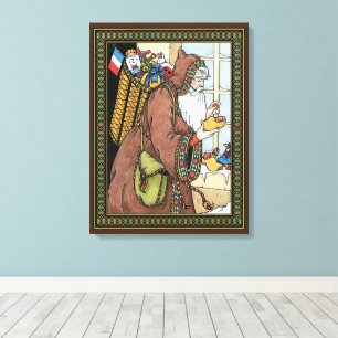 Impressão Em Tela O natal vintage, Papai Noel brinca calçados das