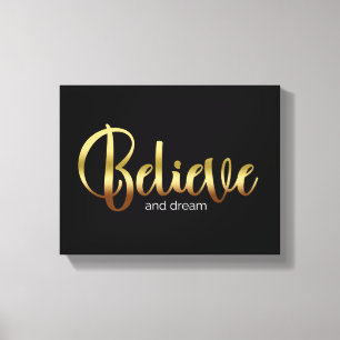Impressão Em Tela O ouro inspirado das palavras acredita e sonha