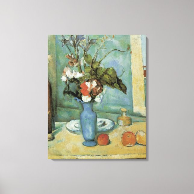 Impressão Em Tela O Vaso Azul (Flores e Frutas) por Paul Cezanne (Frente)