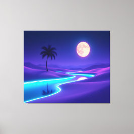 Impressão Em Tela Oásis Azul ao Luar – Paisagem Noturna dos Sonhos n