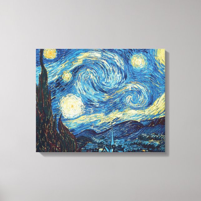 Impressão Em Tela Obra-Prima Vintage Azul Noite Estrelada de Van Gog (Frente)