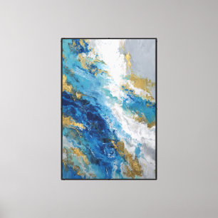 Impressão Em Tela Ocean Alloy: Abstrato Azul e Dourado