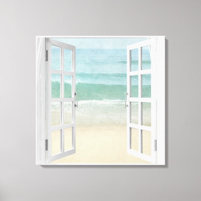 Impressão Em Tela Ocean Beach Window Watercolor (Frente)