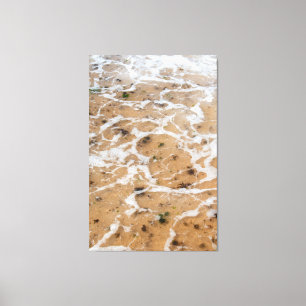 Impressão Em Tela Ocean Foam Patterns on Sandy Beach with Seaweed