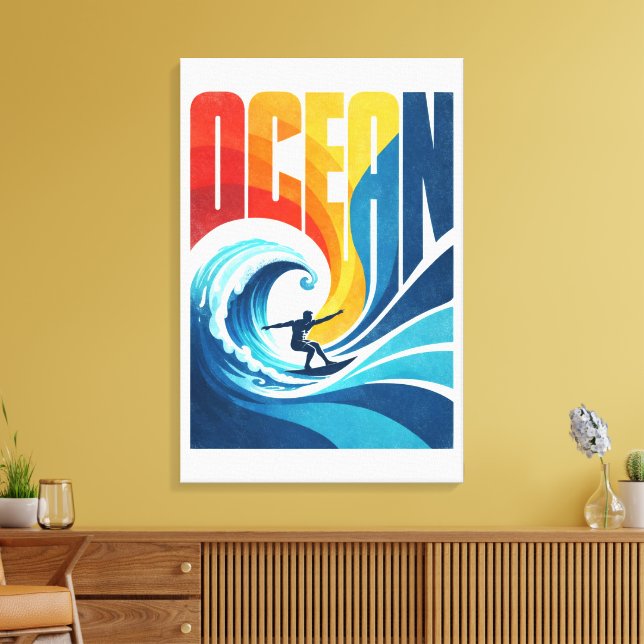 Impressão Em Tela OCEAN Wave Surfer – Retro Surf Lifestyle Art (Insitu(Sala de estar))