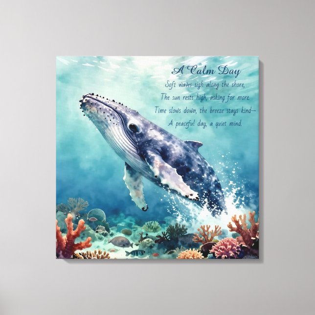 Impressão Em Tela Oceanic Blue Whale Watercolor Coastal Art (Frente)