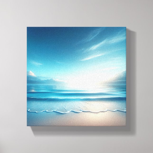 Impressão Em Tela Oceano Azul Sereno com Sol Matinal Suave  (Frente)