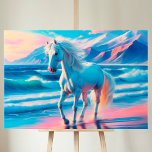 Impressão Em Tela Oceano de cavalo levanta montanhas liberdade<br><div class="desc">Um belo mustang selvagem na costa oceânica contra o pano de fundo das ondas de azure e picos de montanha. Bonita natureza e senso de liberdade em tons azuis e azuis. (POR FAVOR! - Veja também outras novas coleções para mais opções)</div>
