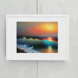 Impressão Em Tela Oceano Etéreo e Arte de IA do Pôr do Sol