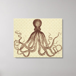 Impressão Em Tela Octopus Anchors Lord Bodner Triptych Vintage Brown