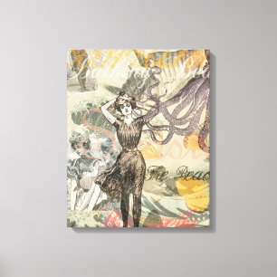 Impressão Em Tela Octopus Beach Antique Coastal Steampunk