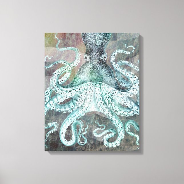 Impressão Em Tela Octopus de Vintagem Náutica (Frente)