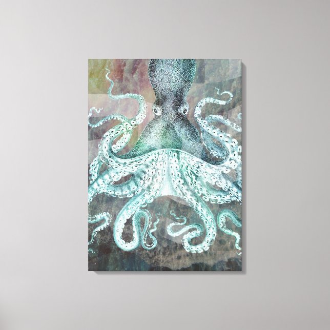 Impressão Em Tela Octopus de Vintagem Náutica (Frente)
