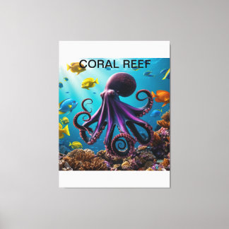 Impressão Em Tela Octopus e Coral Reef Harmony"
