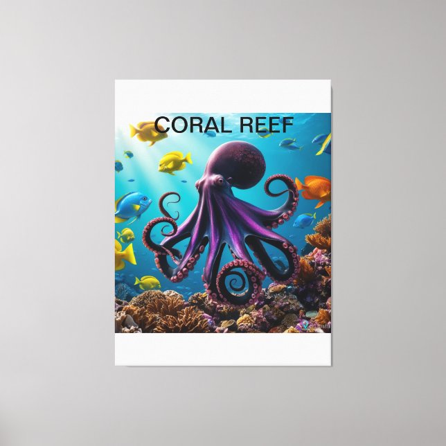 Impressão Em Tela Octopus e Coral Reef Harmony" (Frente)
