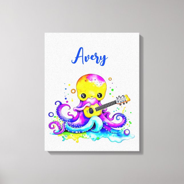 Impressão Em Tela Octopus personalizado de desenho animado tocando v (Frente)
