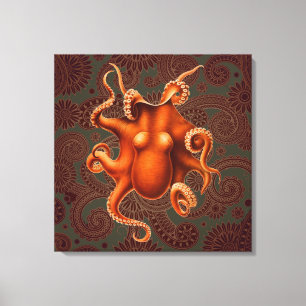 Impressão Em Tela Octopus Red Cephalopold Vintage Design