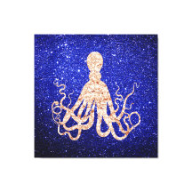 Octopus Sea Rosa Dourado Cobalt Blue Glitter