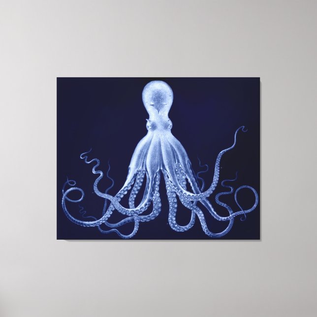 Impressão Em Tela Octopus Triptych de Tamanho Superior em Azul (Frente)