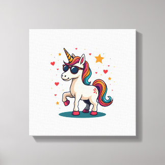 Impressão Em Tela Óculos de Sol Arco-íris Unicórnio Dançando Vintage