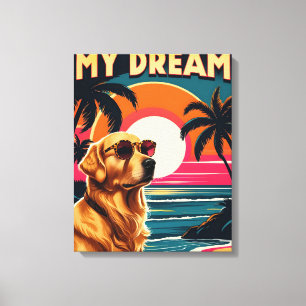 Impressão Em Tela Óculos de Sol de Cachorro Retro Praia do Pôr do So