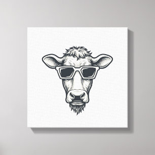 Impressão Em Tela Óculos de Sol de Vaca Legal Desenho Vetorial de Gr