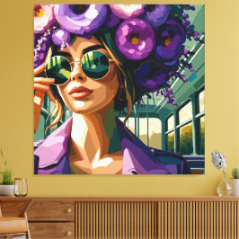 Impressão Em Tela Óculos de Sol Florais Roxos Mulher Boho Retrato