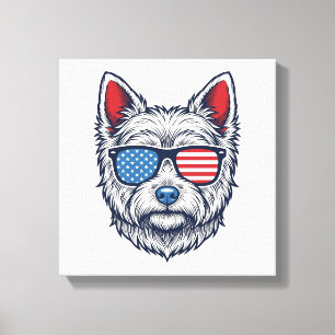 Impressão Em Tela Óculos de sol patrióticos para cães Westie Arte ve