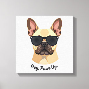 Impressão Em Tela Óculos de Sol Vintage Hey, Paws Up Bulldog Francês