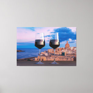 Impressão Em Tela Óculos de vinho com vista ao pôr do sol sobre La V