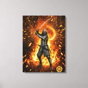 Impressão Em Tela Oda Nobunaga Armadura de Samurai em Chamas 18x24